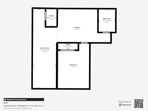 Floor plan for 1 bed, 1 bath, 502 sqft